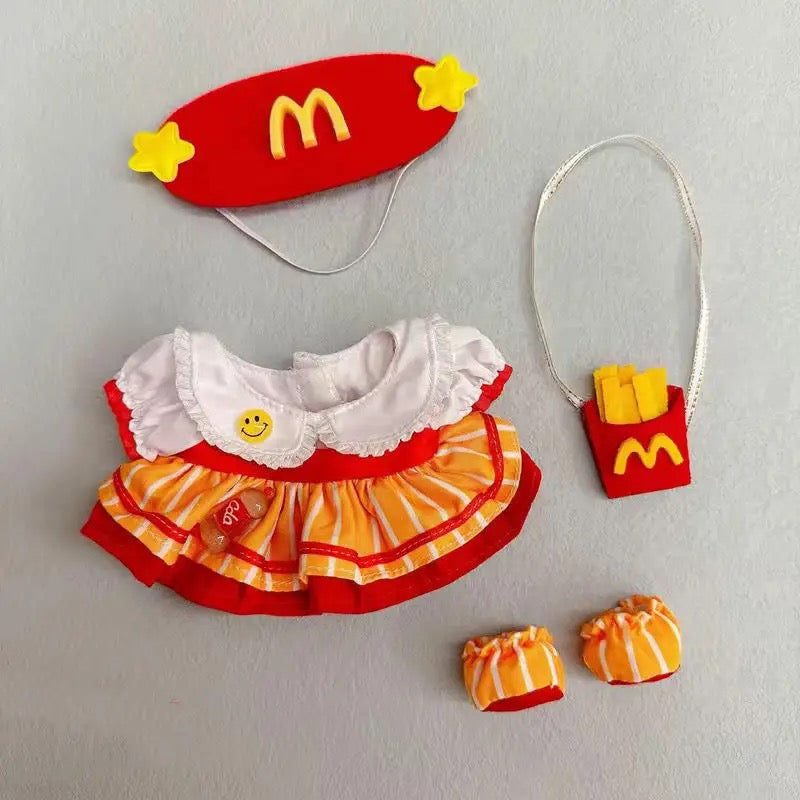 Hamburger Shop Staff Outfit for 20 cm Plush Doll Hobby Prop