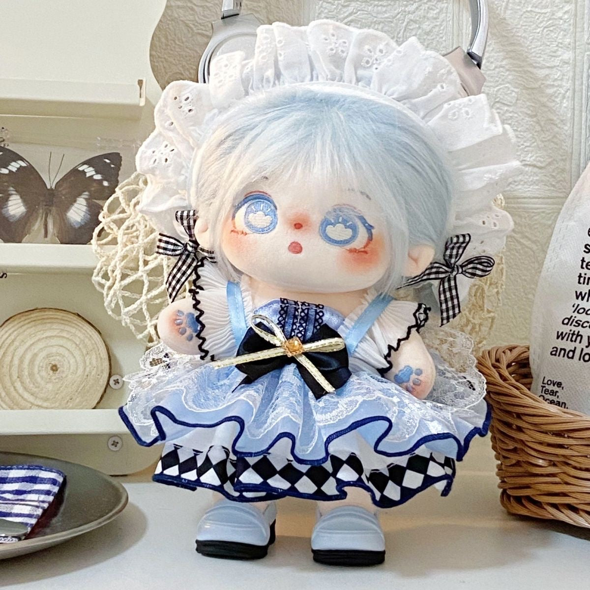 Blue Tiered Dress Outfit for 20 cm Plush Doll Hobby Prop