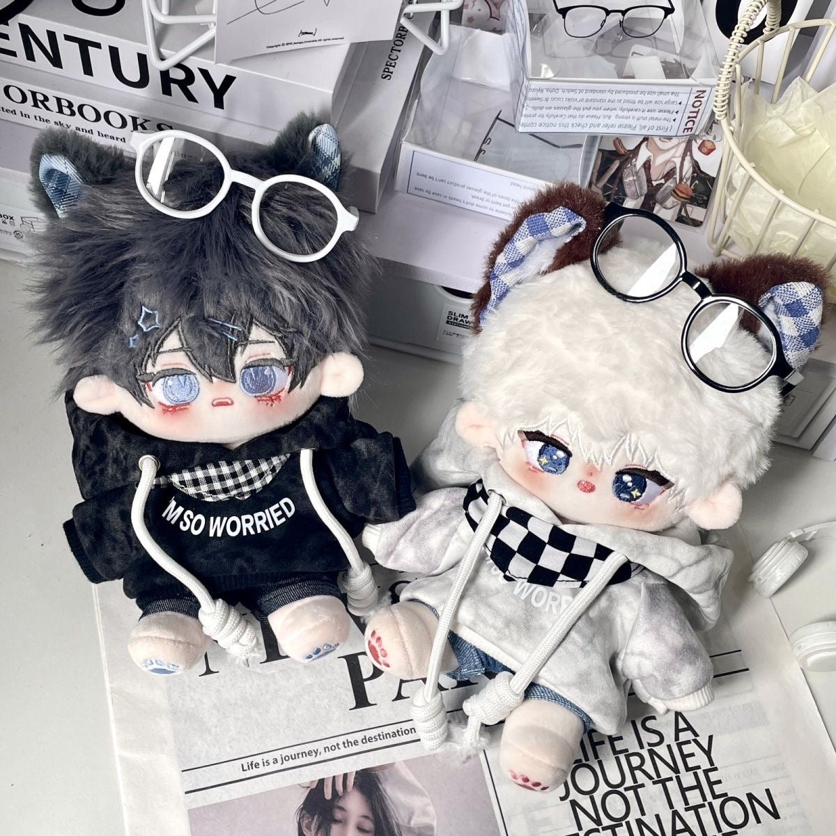 [Black, Grey] Fashion Cool Hoodie Outfit for 20 cm Plush Doll Hobby Prop