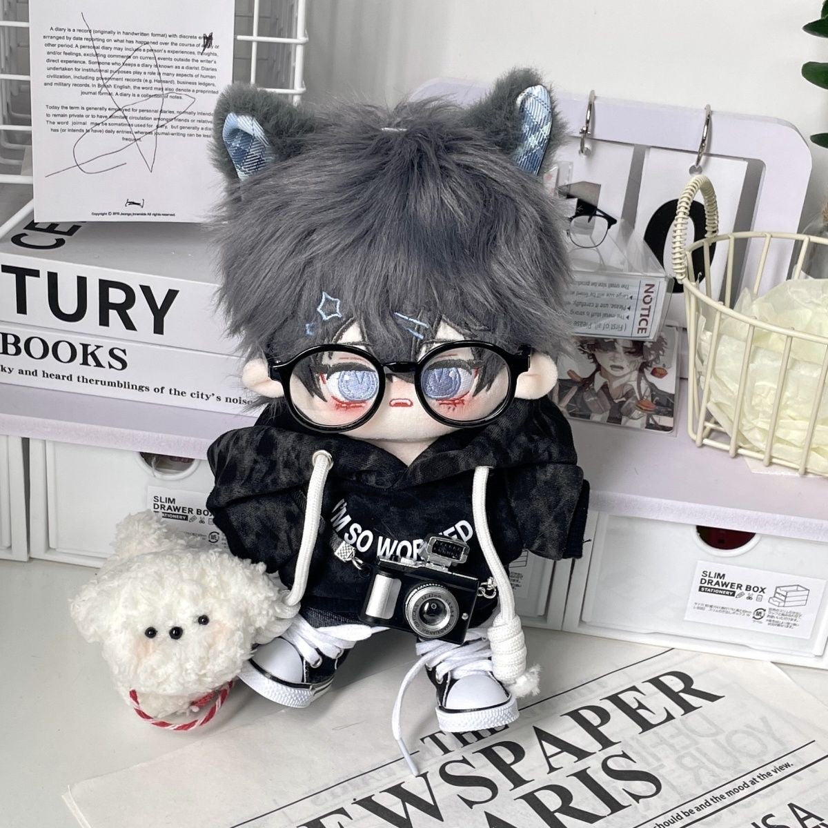 [Black, Grey] Fashion Cool Hoodie Outfit for 20 cm Plush Doll Hobby Prop